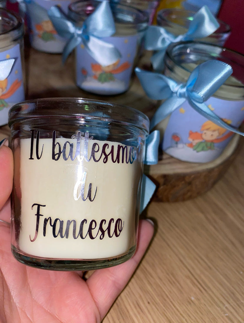 Bomboniere personalizzate candela in cera di soia vaniglia